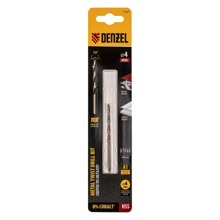 Сверло по металлу, 4 мм, HSS Co-8%// Denzel 71427 купить в Сургуте