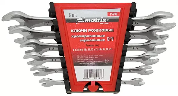 Набор ключей  рожковых 8шт. (6-22мм) CrV Elliptical зерк. хромирование MATRIX Master 15238 купить в Сургуте