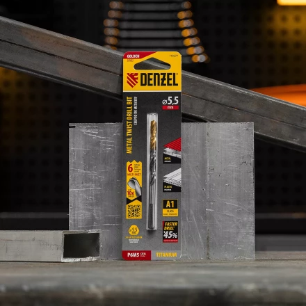 Сверло спиральное по металлу Denzel 5,5 x 93мм, Р6М5, Golden Tip, многогранная заточка, 718277 купить в Сургуте