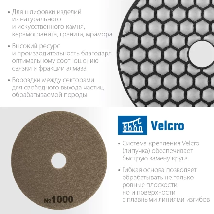 ЗУБР 100 мм, №1000, сухое шлифование, алмазный гибкий шлифовальный круг АГШК, Профессионал (29868-1000) купить в Сургуте