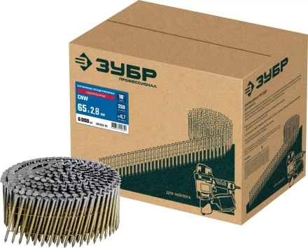 ЗУБР CNW 65 х 2.8 мм, барабанные гвозди рифленые оцинкованные, 6000 шт (305383-65) купить в Сургуте