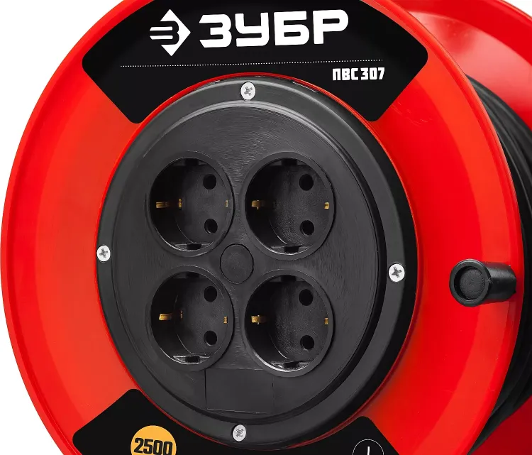 Удлинитель на катушке "ПВС 307", 50 м, 2500 Вт, 4 гнезда, ПВС 3х0,75 кв мм, ЗУБР 55083-50 купить в Сургуте