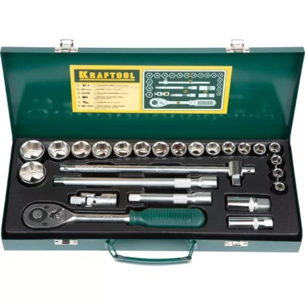 Набор торцовых головок KRAFTOOL &quot;INDUSTRIE QUALITAT&quot; (1/2&quot;) универсальный, Cr-V, металлический кейс, 25 предметов 27892-H25_z01 купить в Сургуте
