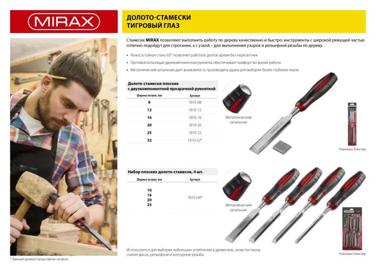 Стамеска MIRAX с двухкомпонентной прозрачной рукояткой, 16мм 1810-16 купить в Сургуте