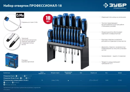 ЗУБР 18 предм., набор отверток, Профессионал (25242) купить в Сургуте